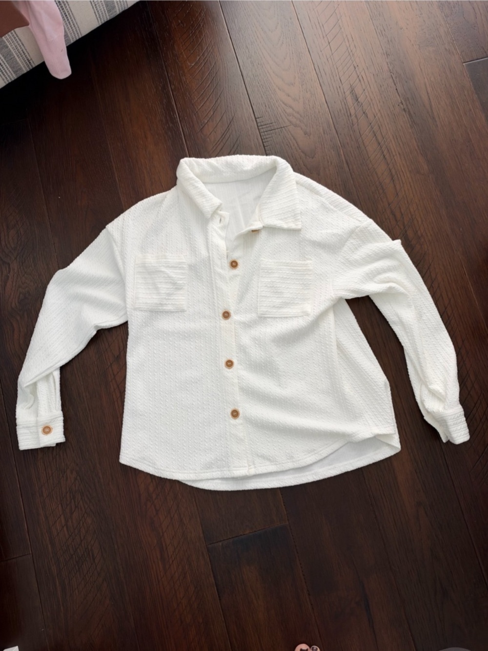 White Button Front textured Shacket